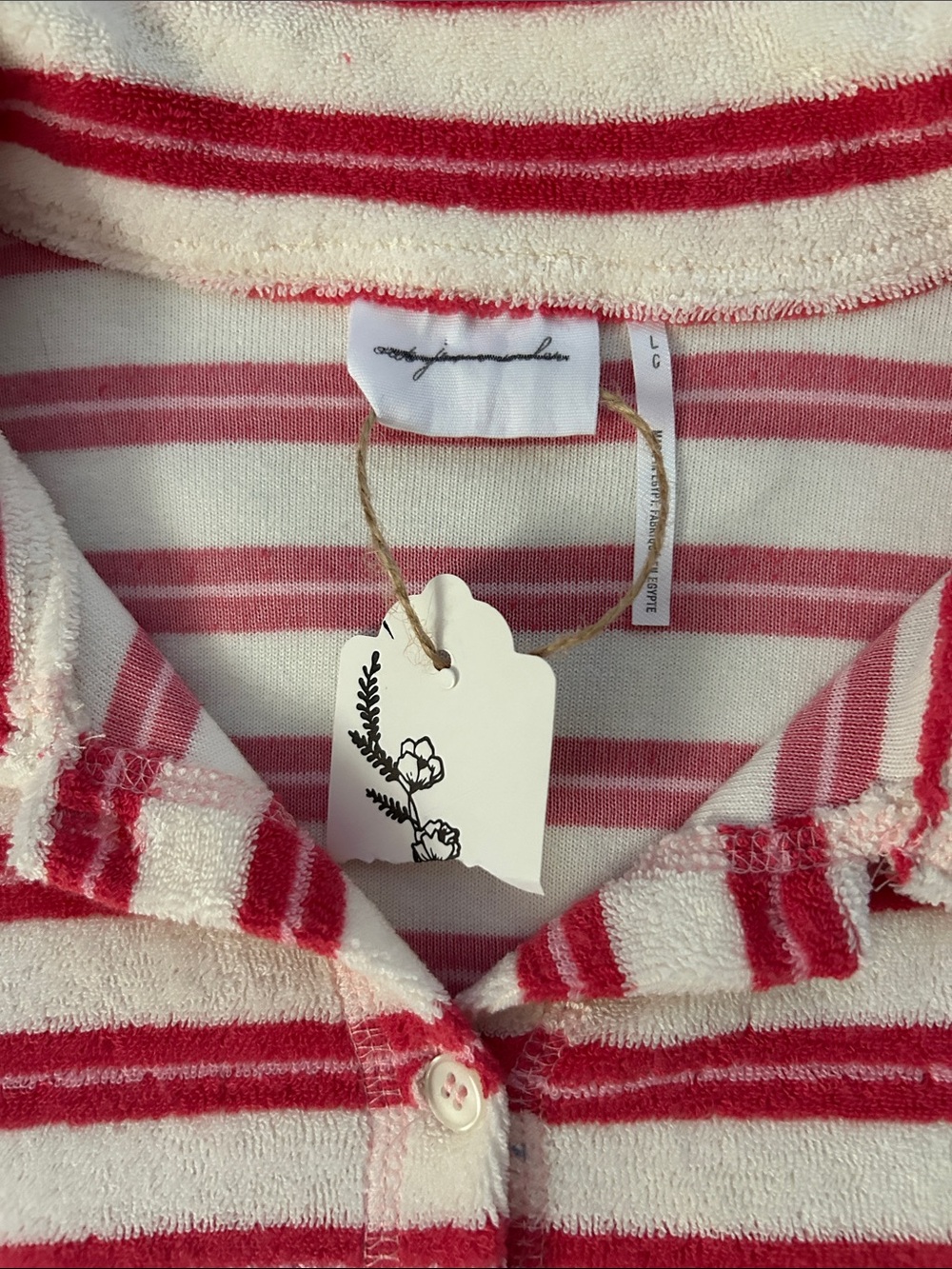 Urban Outfitters Red and Cream Striped Terry Crop Button-Up - Picture 2 of 4